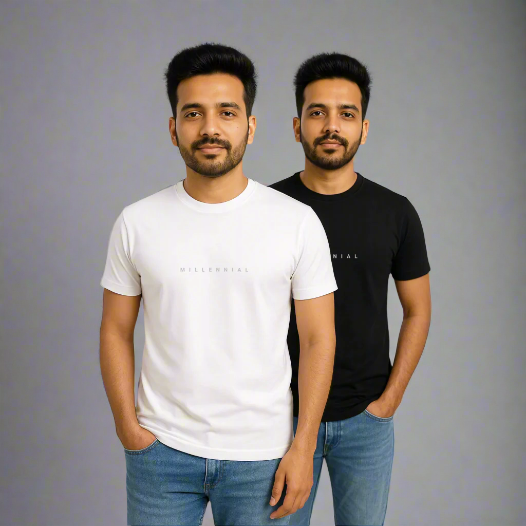 Millennial Tees Combo of 2 | Black & White